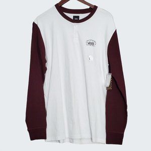 Vans White Burgundy Two-Button Long Sleeve Henley Hensley Shirt L